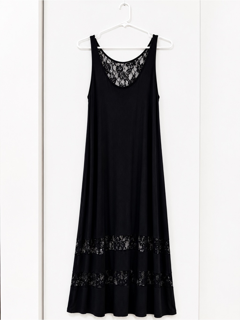 Kensie Black Buttery Soft Lace Inset Maxi Dress Size L